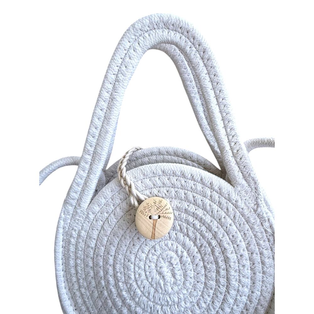 Handmade Crochet Circle Bag White Rope Boho Crossbody Top Handle Purse NEW - Picture 2 of 6